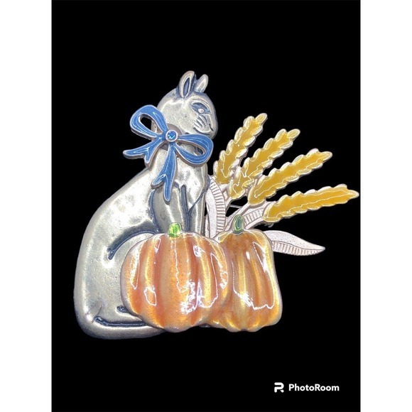 VTG KC Kenneth Cole Enamel Autumn Leaf Pumpkin Brooch Pin 2" - Picture 1 of 4